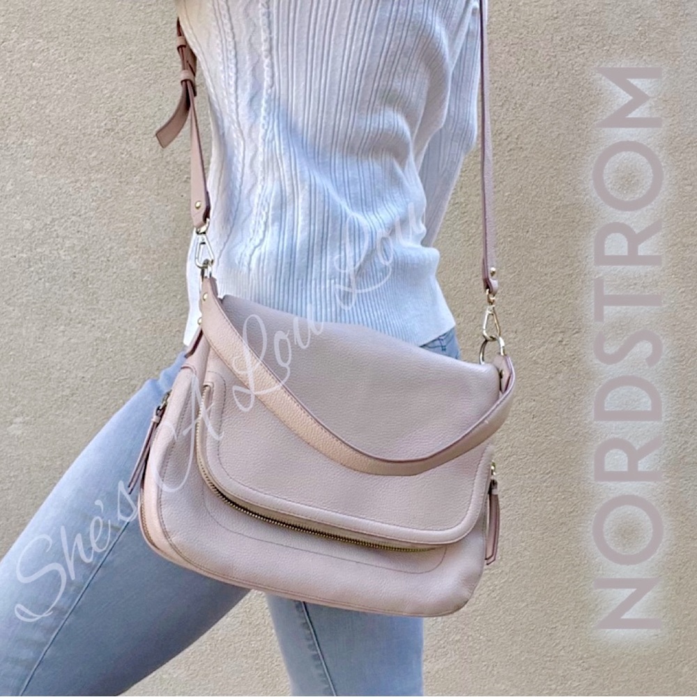 Nordstrom Bella Soft Pebble Leather Expandable Crossbody Bag in Pink Blush